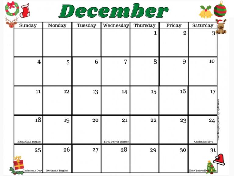 Free Printable December Calendar FREE Printable HQ
