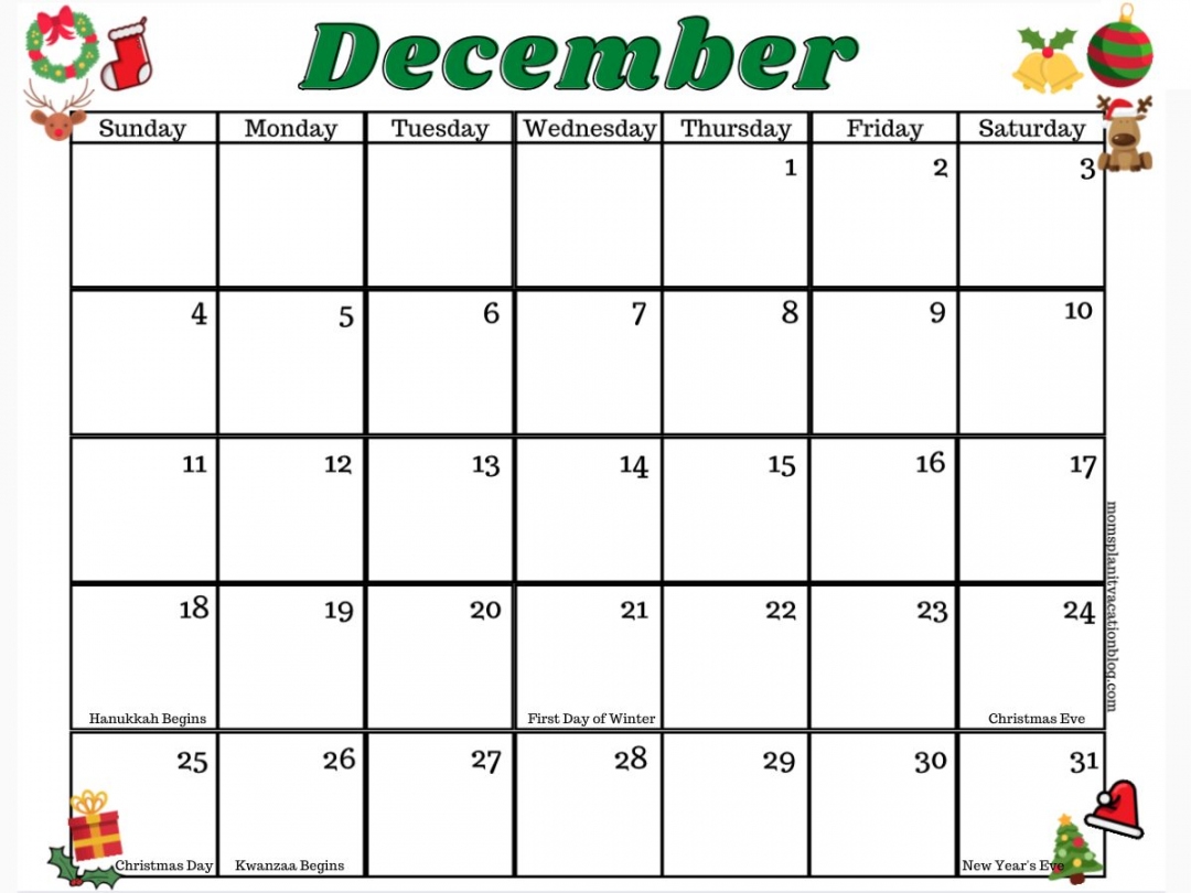 Free Printable December Calendar FREE Printable HQ