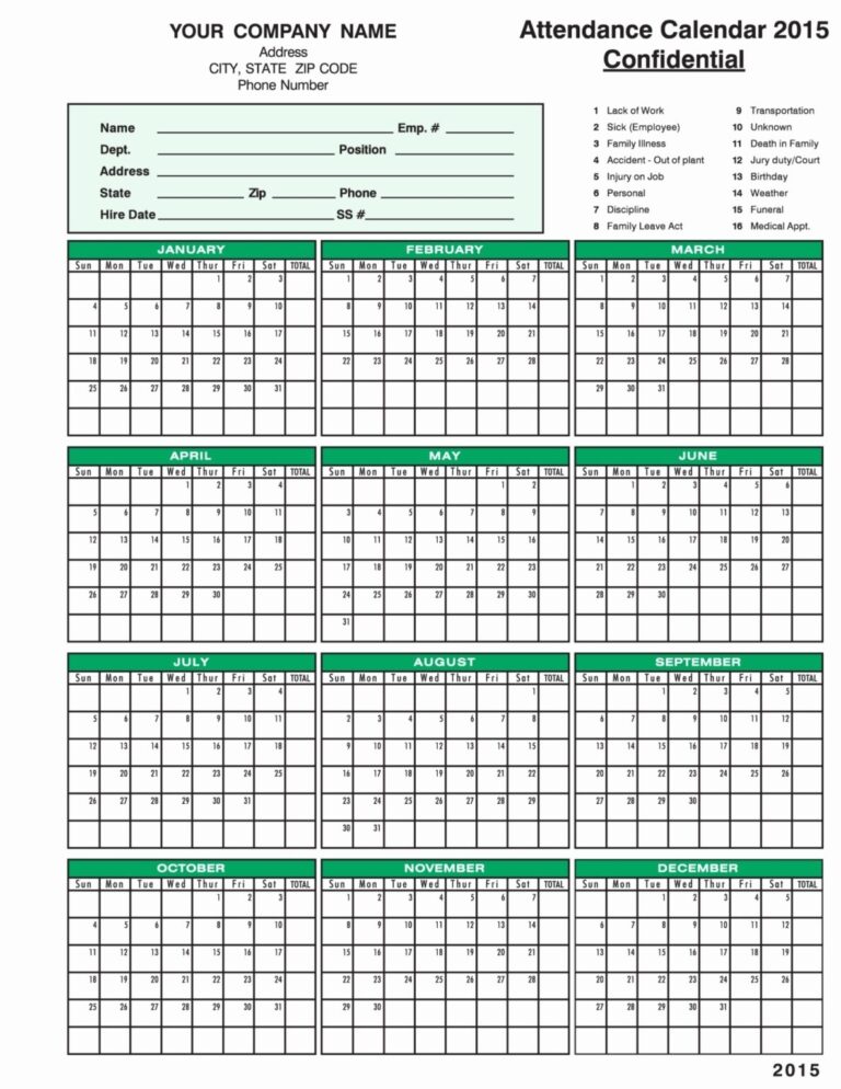 Free Printable Employee Attendance Calendar 2027 Calendar sorteasport