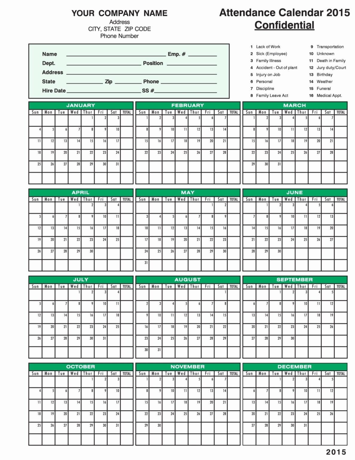 Free Printable Employee Attendance Calendar 2027 Calendar sorteasport