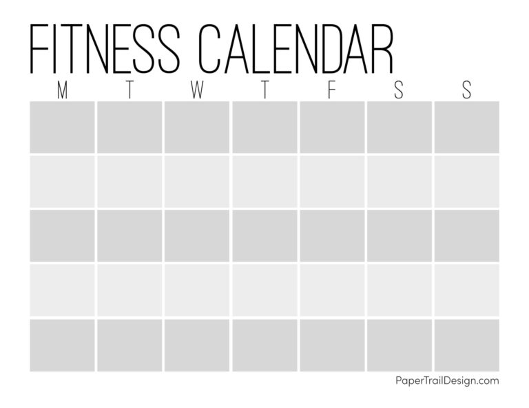 Free Printable Fitness Calendar