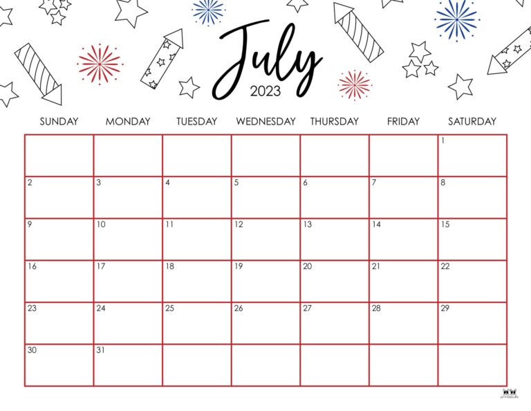 Free Printable July Calendar