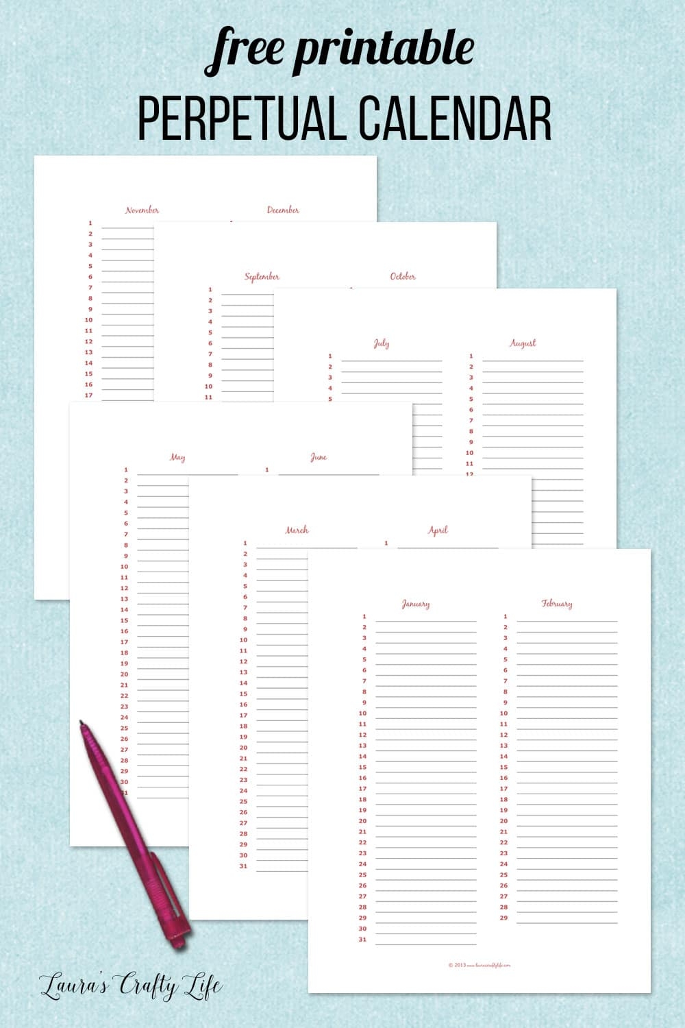 Free Printable Perpetual Calendar Free Printable Perpetual Calendar