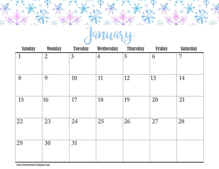 Jan Printable Calendar