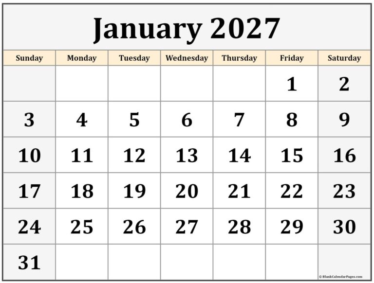 January 2027 Calendar Free Printable Calendars