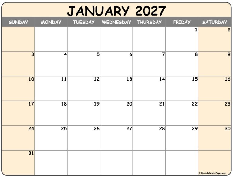 January 2027 Calendar Free Printable Calendars