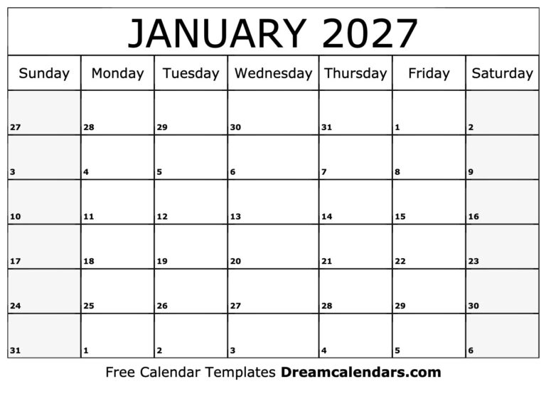 January 2027 Calendar Free Printable With Holidays And Observances