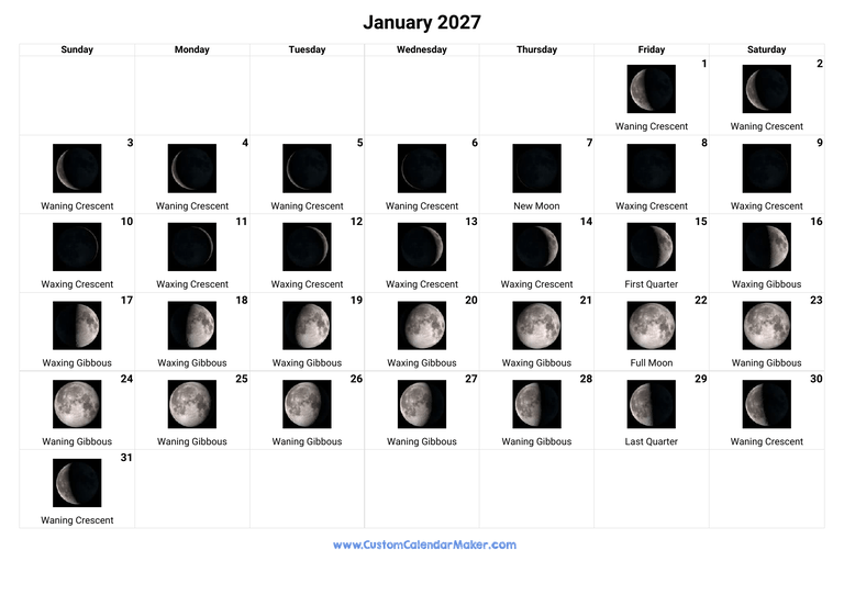 January 2027 Moon Phases Calendar
