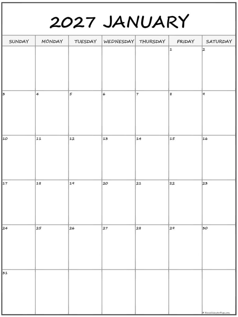 January 2027 Vertical Calendar Portrait