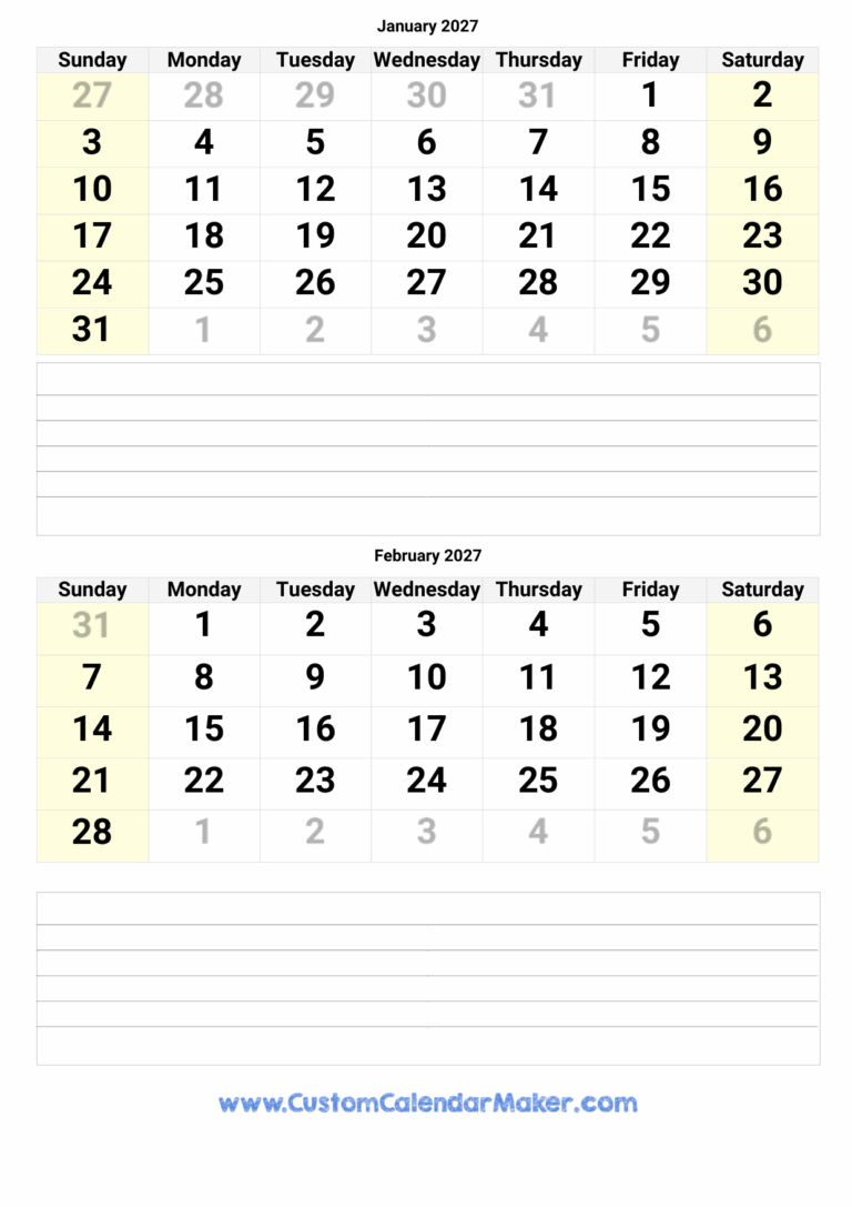 January And February 2027 Printable Calendar Template