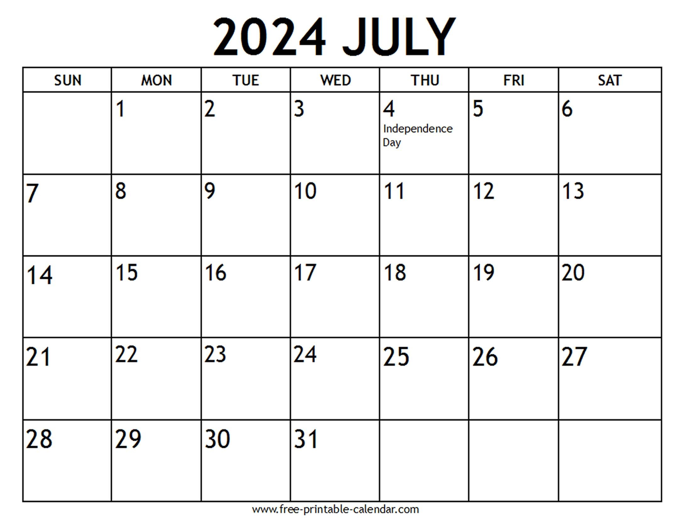 July 2024 Calendar US Holidays Free printable calendar July 2024 Calendar US Holidays Free printable calendar