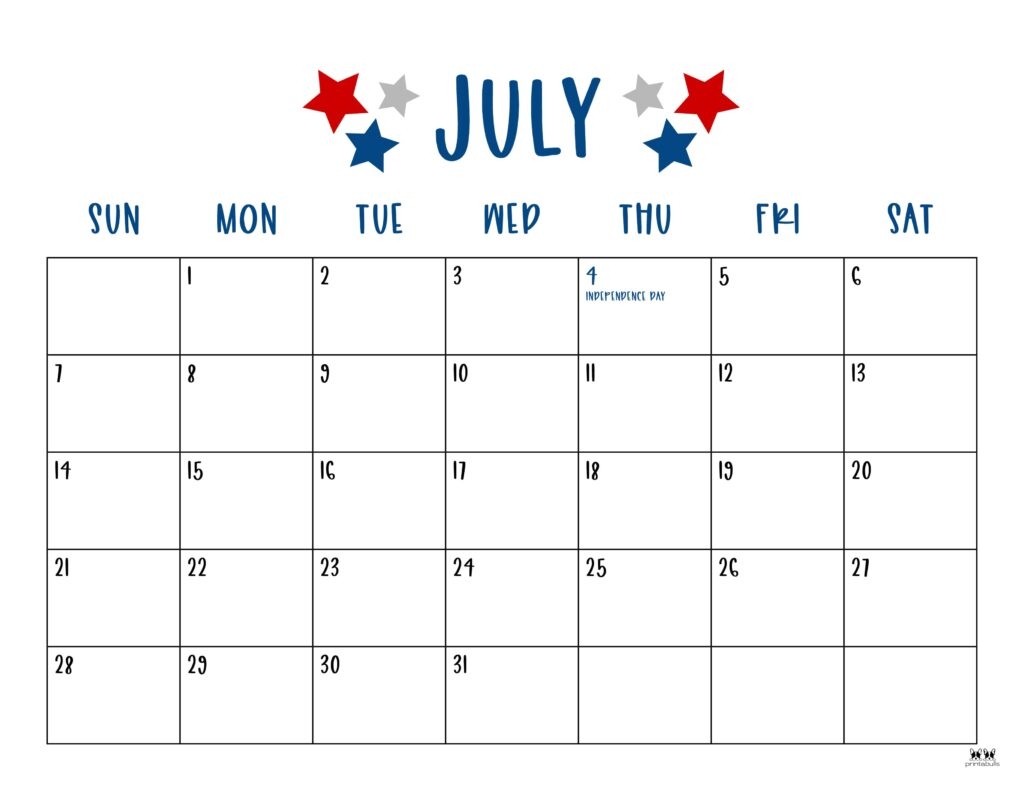 July Monthly Calendar Printable 2024 Printable Calendar 2024