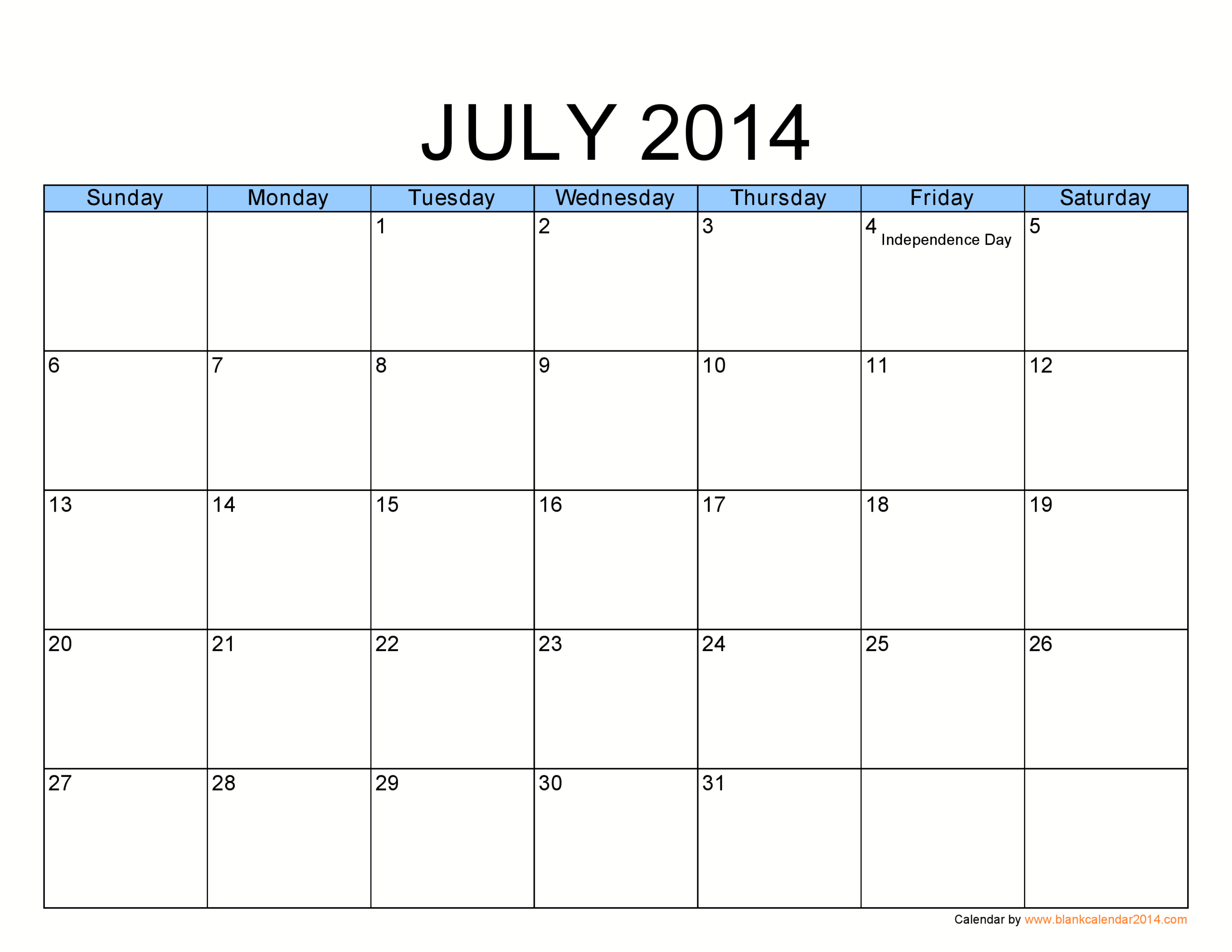 July Monthly Calendar Printable July Monthly Calendar Printable