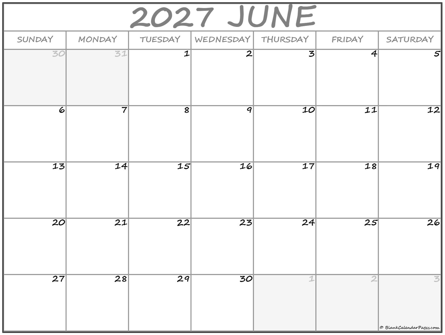 June 2027 Calendar Free Printable Calendars June 2027 Calendar Free Printable Calendars