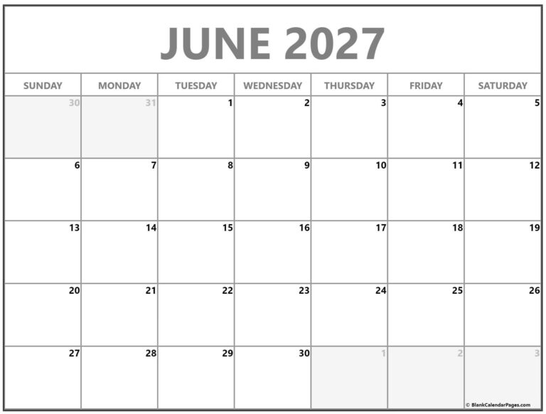 June 2027 Calendar Free Printable Calendars