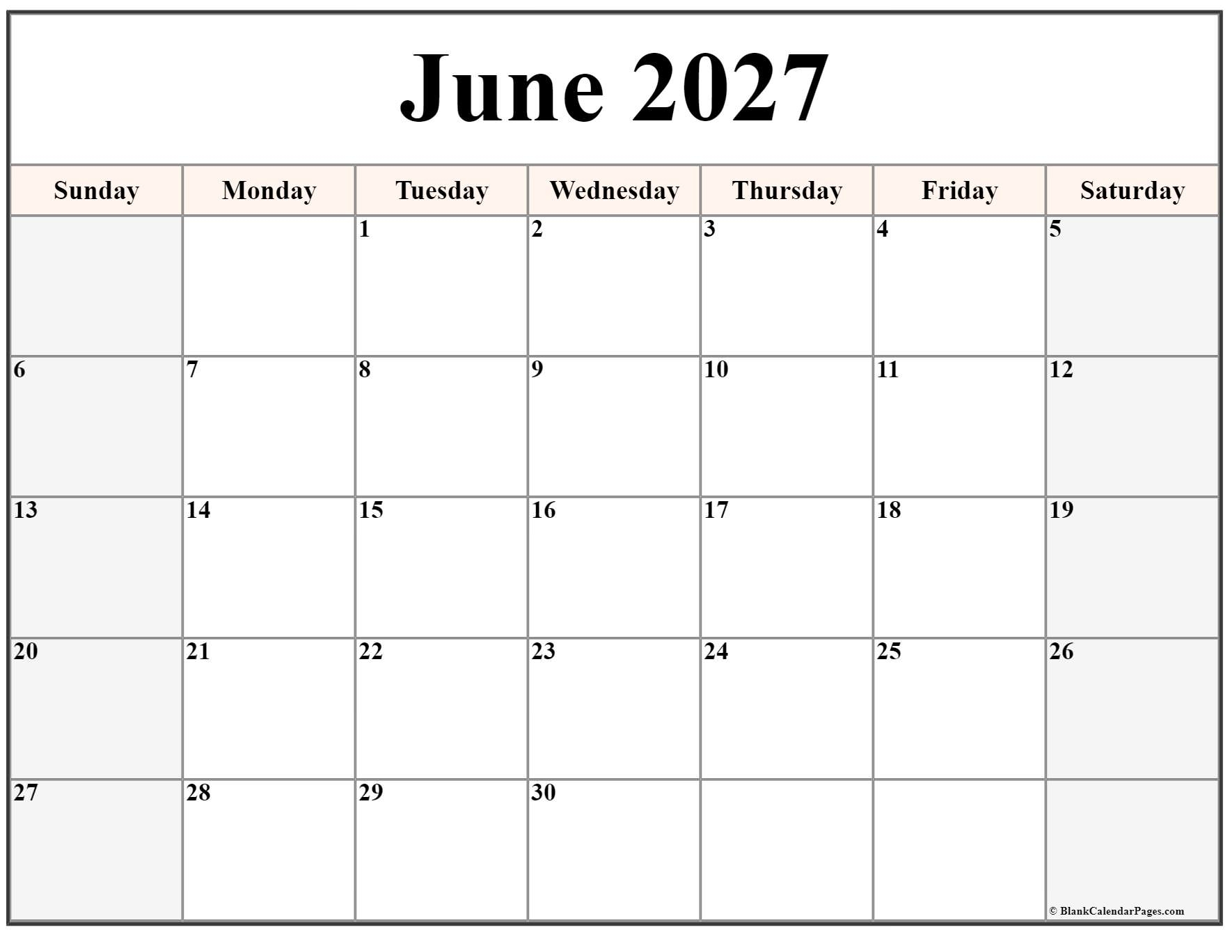 June 2027 Calendar Free Printable Calendars June 2027 Calendar Free Printable Calendars