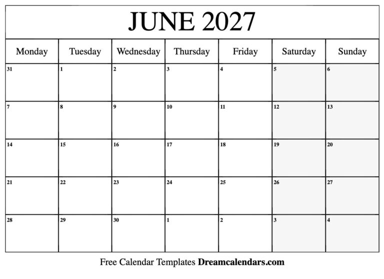 June 2027 Calendar Free Printable With Holidays And Observances
