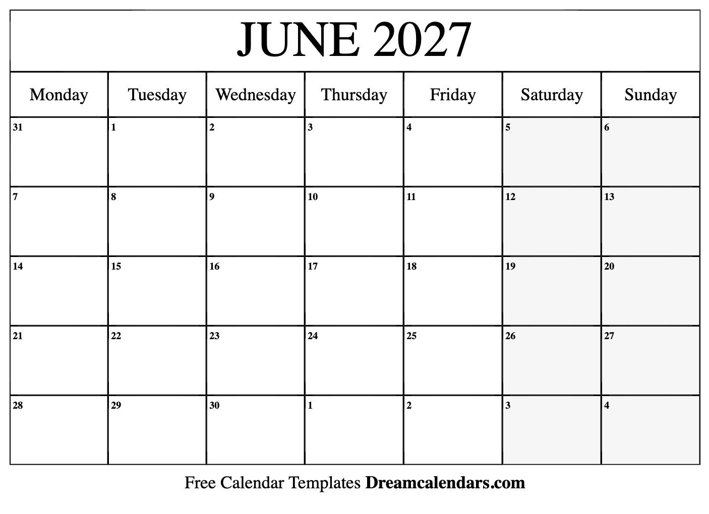 June 2027 Calendar Free Printable With Holidays And Observances