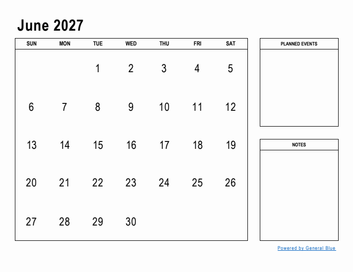 June 2027 Monthly Calendar PDF Word Excel 