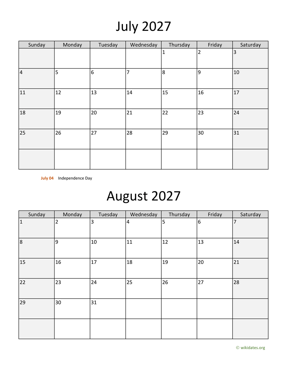 June July August 2027 Calendar Printable Free Printable Calendar