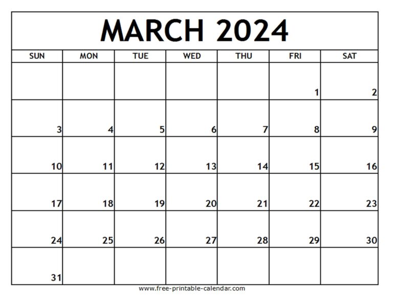 March 2024 Printable Calendar Free printable calendar