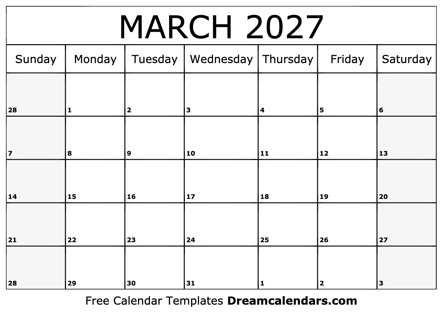 March 2027 Calendar Free Printable With Holidays And Observances March 2027 Calendar Free Printable With Holidays And Observances