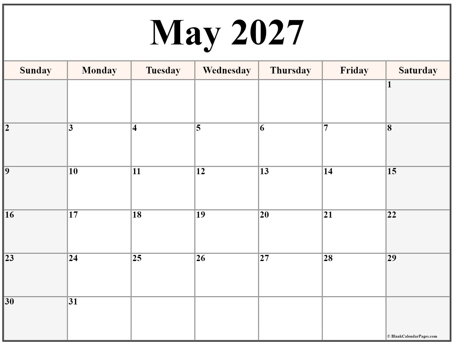 May 2027 Calendar Free Printable Calendars May 2027 Calendar Free Printable Calendars