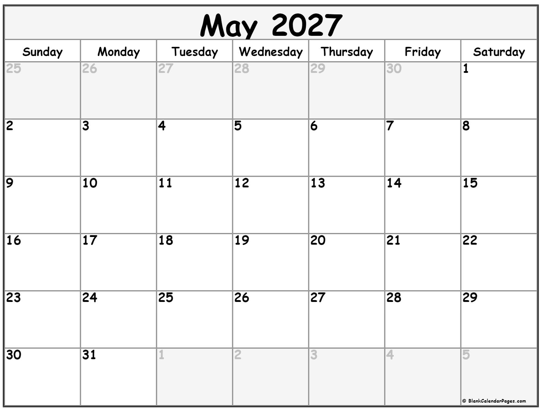 May 2027 Calendar Free Printable Calendars May 2027 Calendar Free Printable Calendars