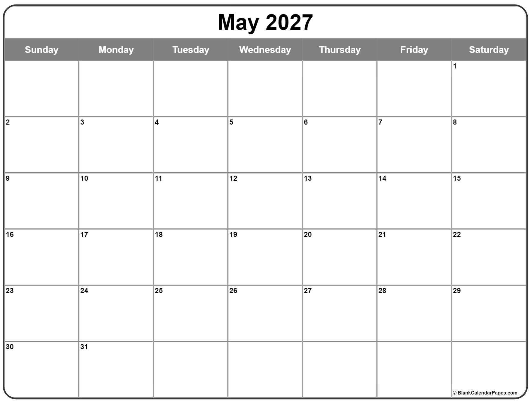 May 2027 Calendar Free Printable Calendars May 2027 Calendar Free Printable Calendars