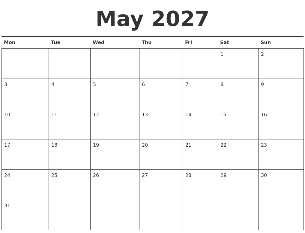 May 2027 Calendar Printable