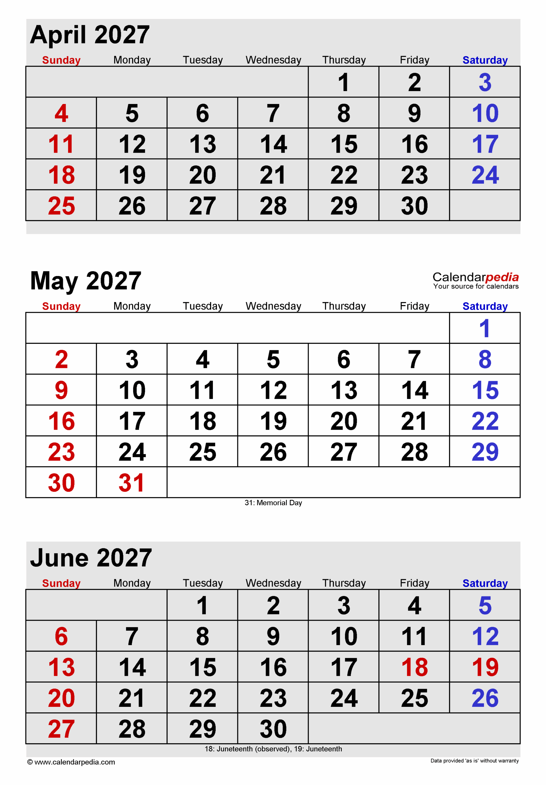 May 2027 Calendar Templates For PDF Excel And Word