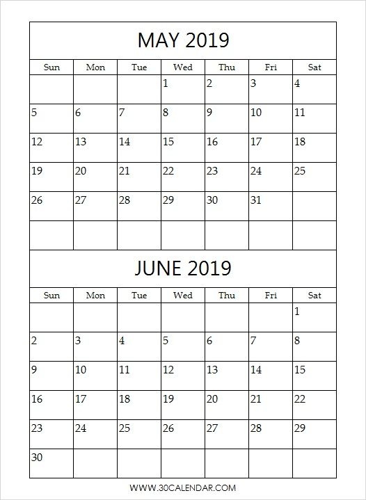 May And June Printable Calendar