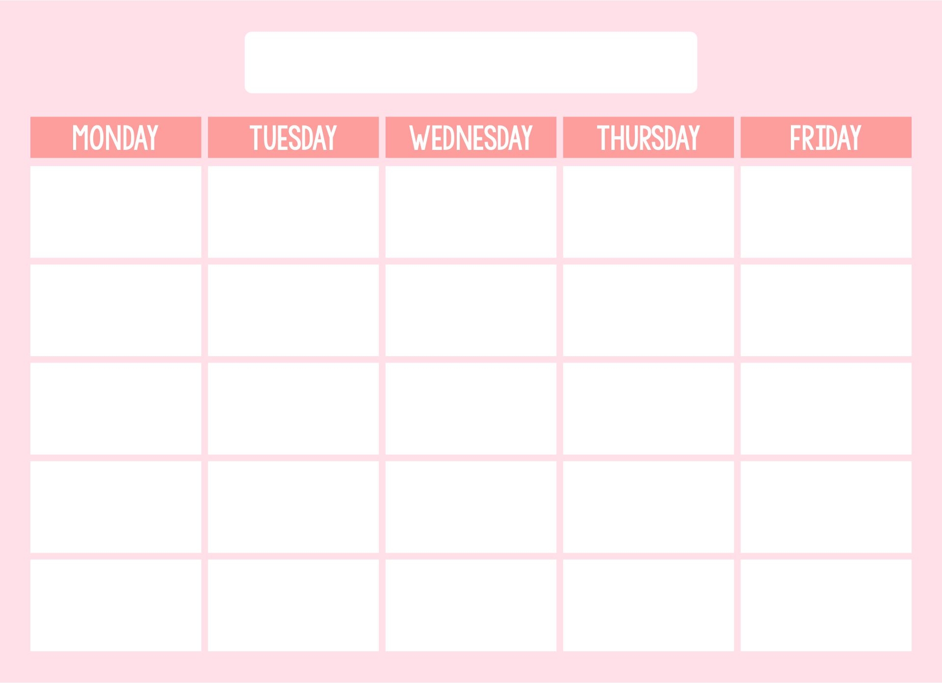 Monday To Friday Printable Calendar Monday To Friday Printable Calendar