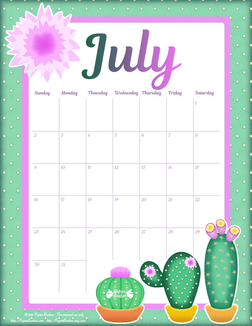 Month Of July Calendar Printable