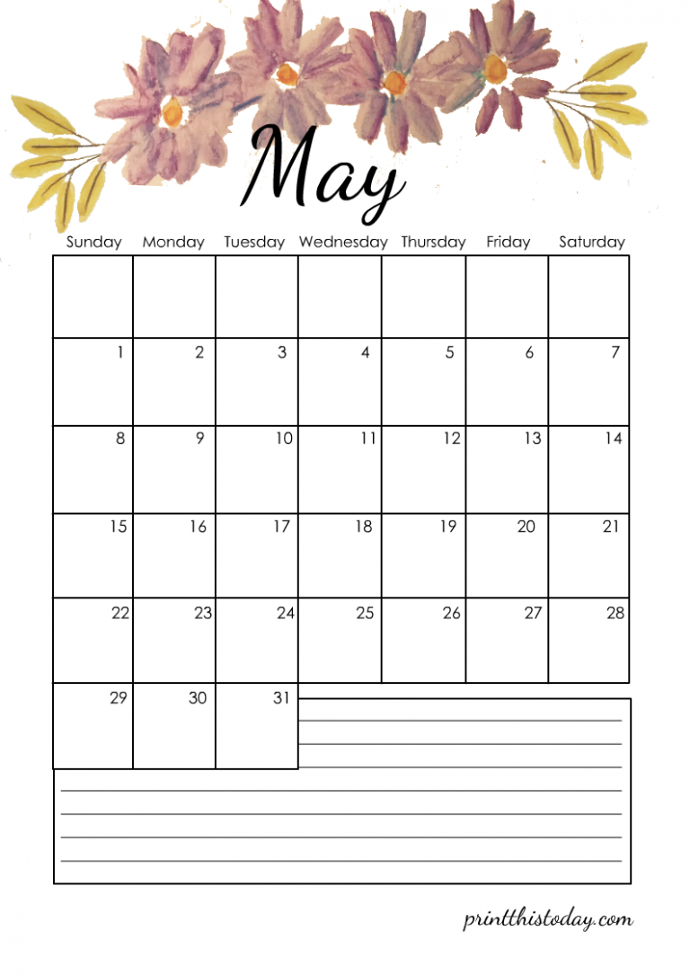 Month Of May Calendar Printable