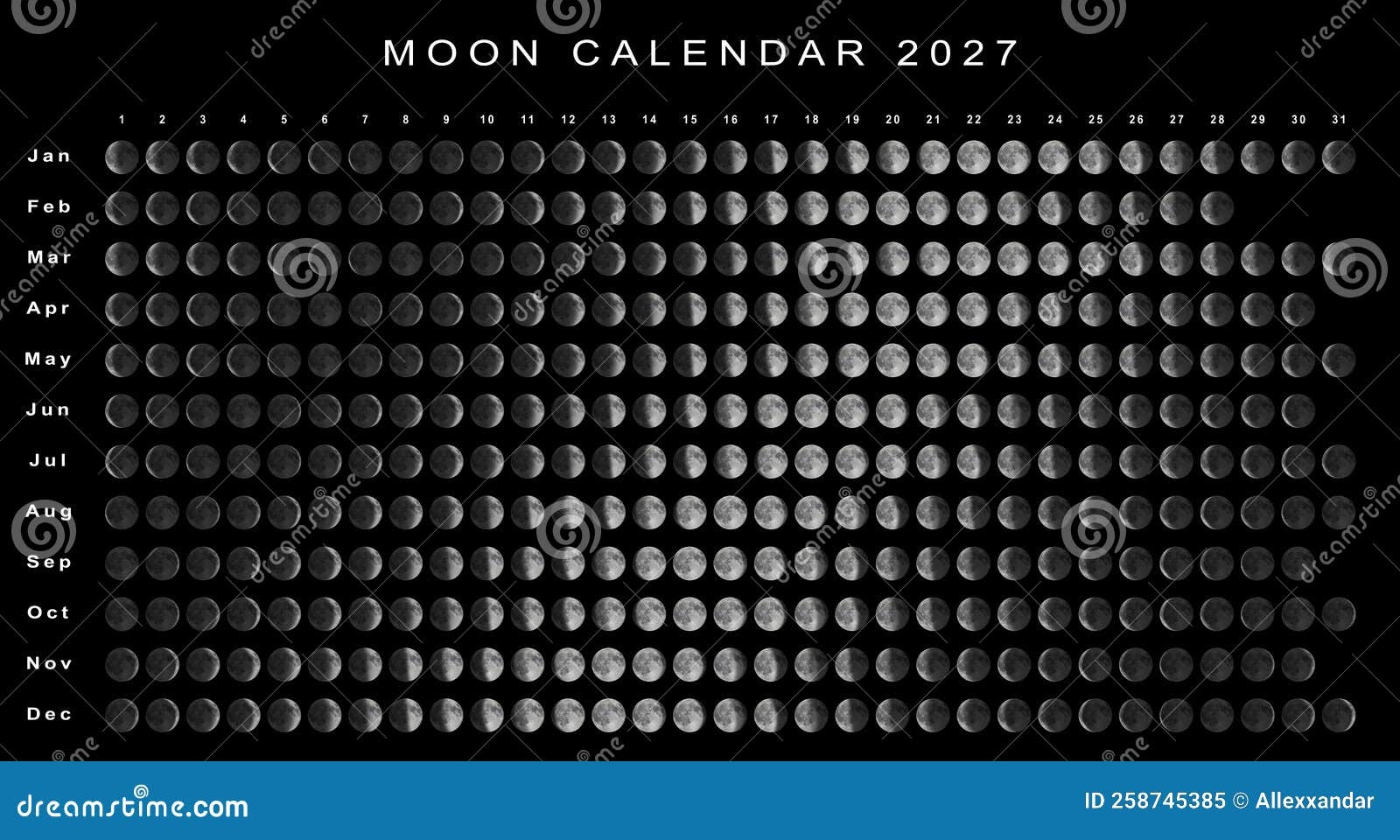 Moon Calendar 2027 Northern Hemisphere Stock Illustration Moon Calendar 2027 Northern Hemisphere Stock Illustration
