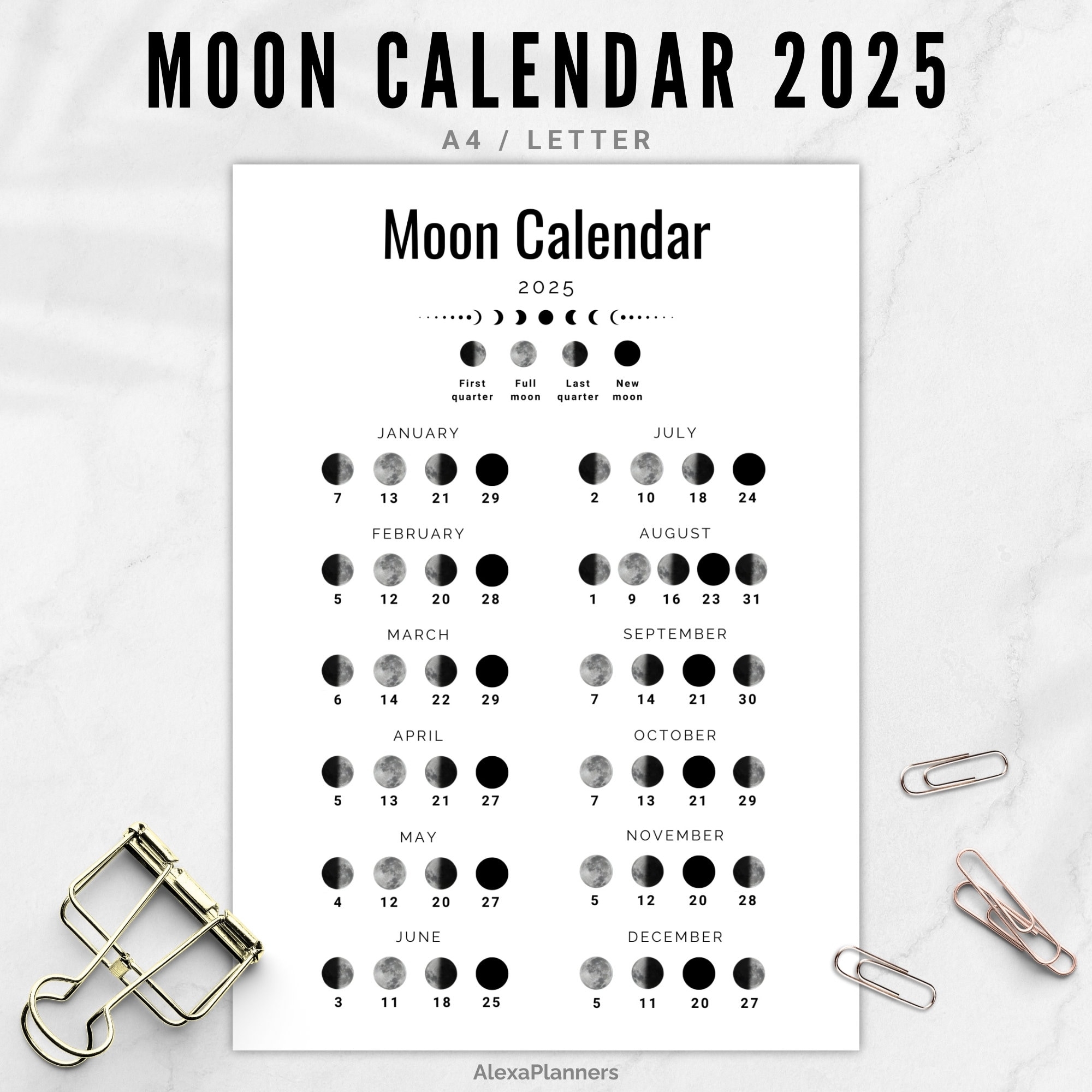 Moon Phase Calendar 2025 A4 LETTER Size Lunar Calendar Etsy Moon Phase Calendar 2025 A4 LETTER Size Lunar Calendar Etsy