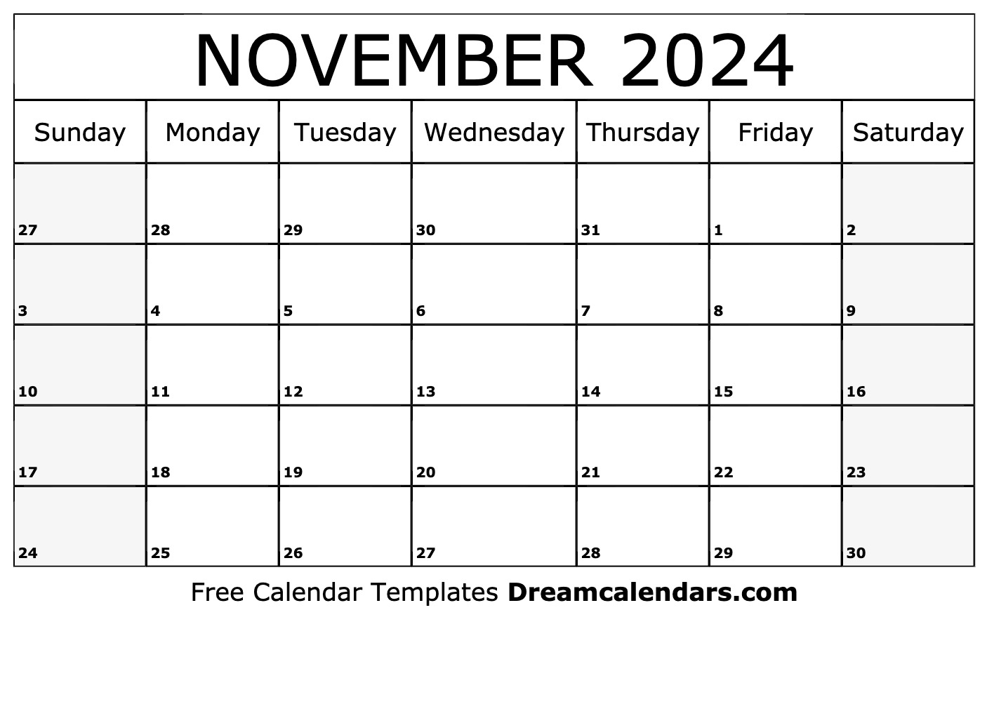 November 2024 Calendar Free Printable With Holidays And Observances