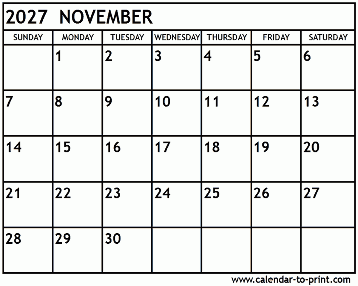 November 2027 Calendar Printable November 2027 Calendar Printable