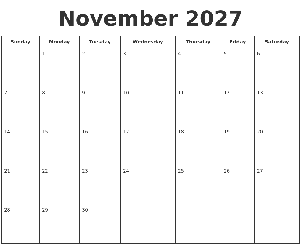 November 2027 Print A Calendar November 2027 Print A Calendar