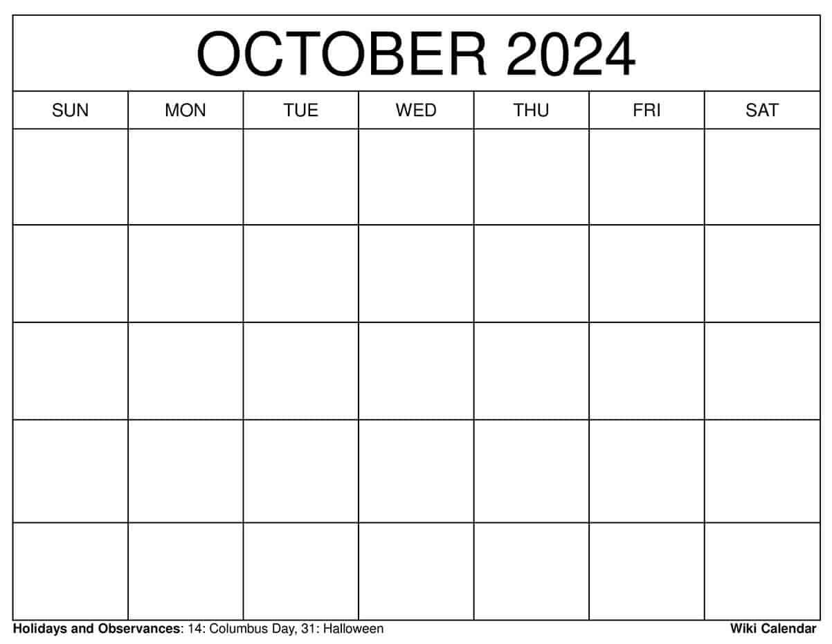 October 2024 Blank Calendar Printable Pdf Deeyn Evelina