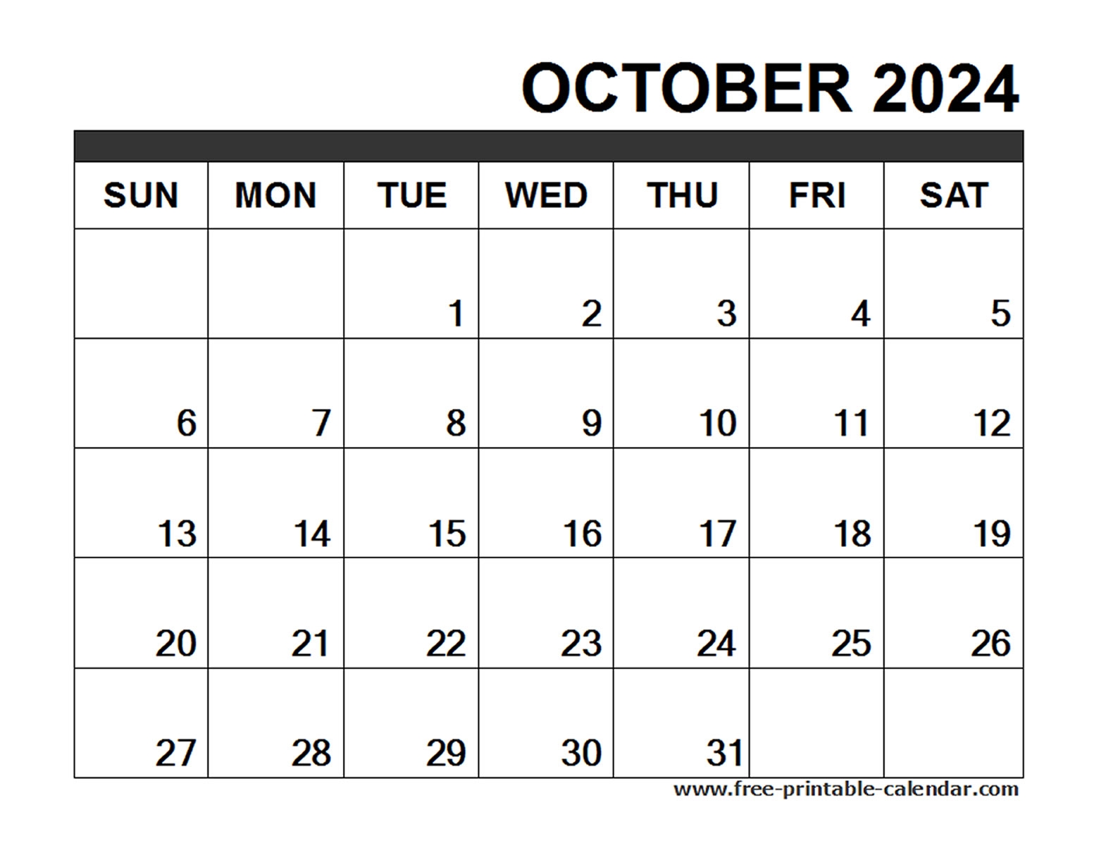 October 2024 Calendar Printable Free printable calendar