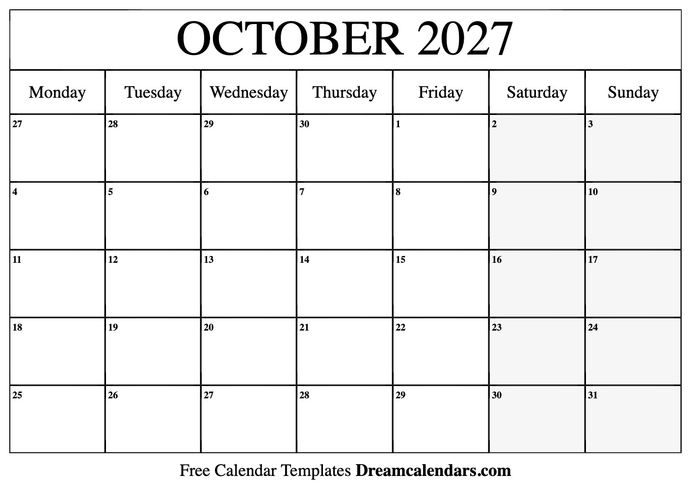 October 2027 Calendar Free Printable With Holidays And Observances October 2027 Calendar Free Printable With Holidays And Observances