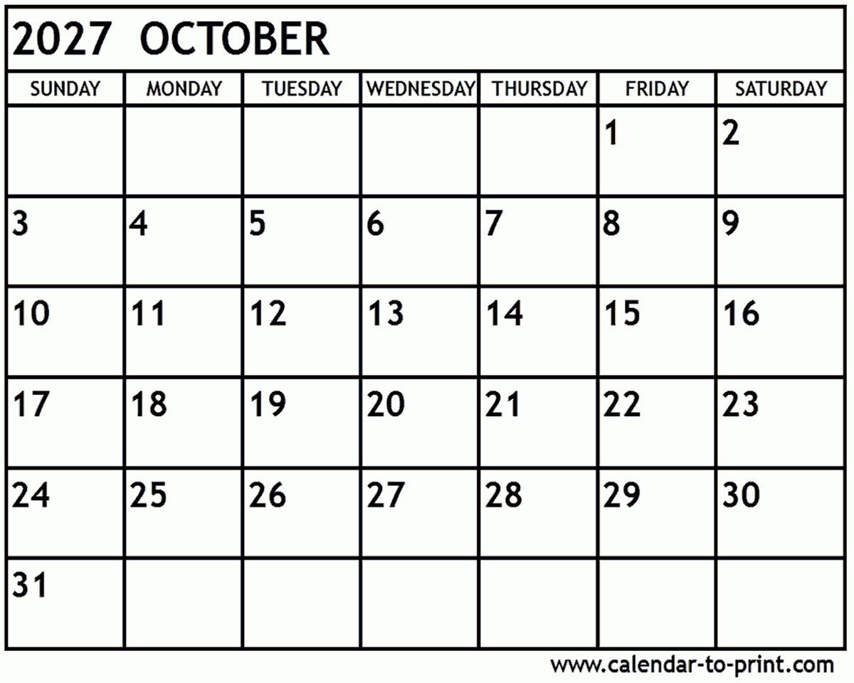 October 2027 Calendar Printable October 2027 Calendar Printable