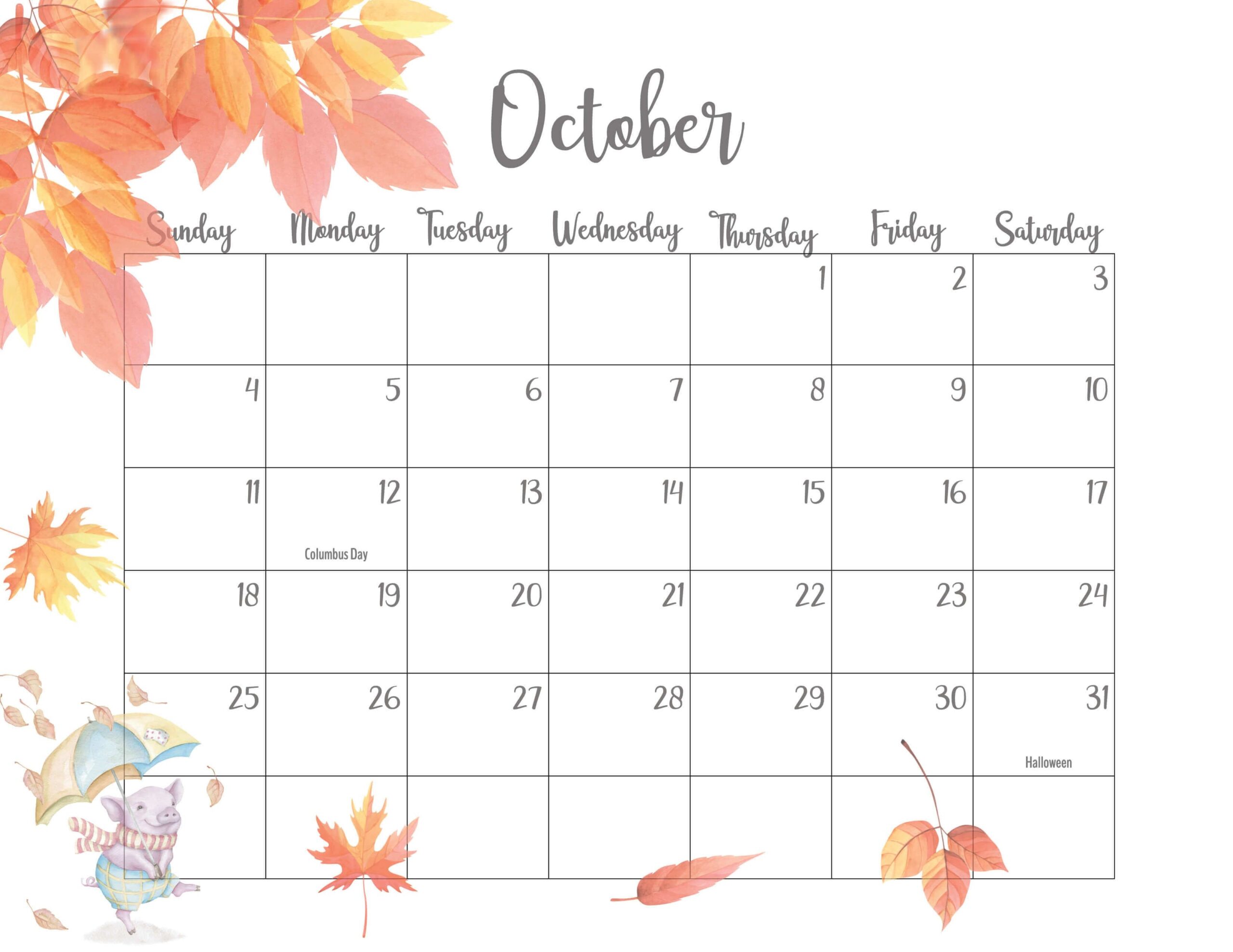October Calendar Printable Free October Calendar Printable Free