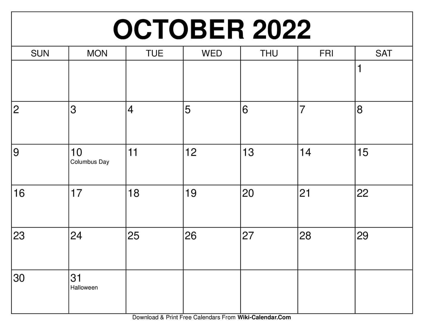 October Printable Calendar October Printable Calendar