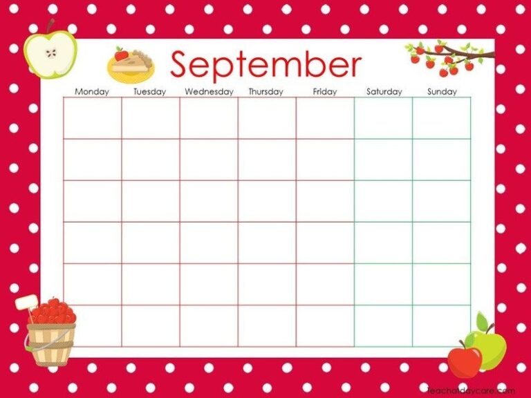 Preschool Calendar Printable