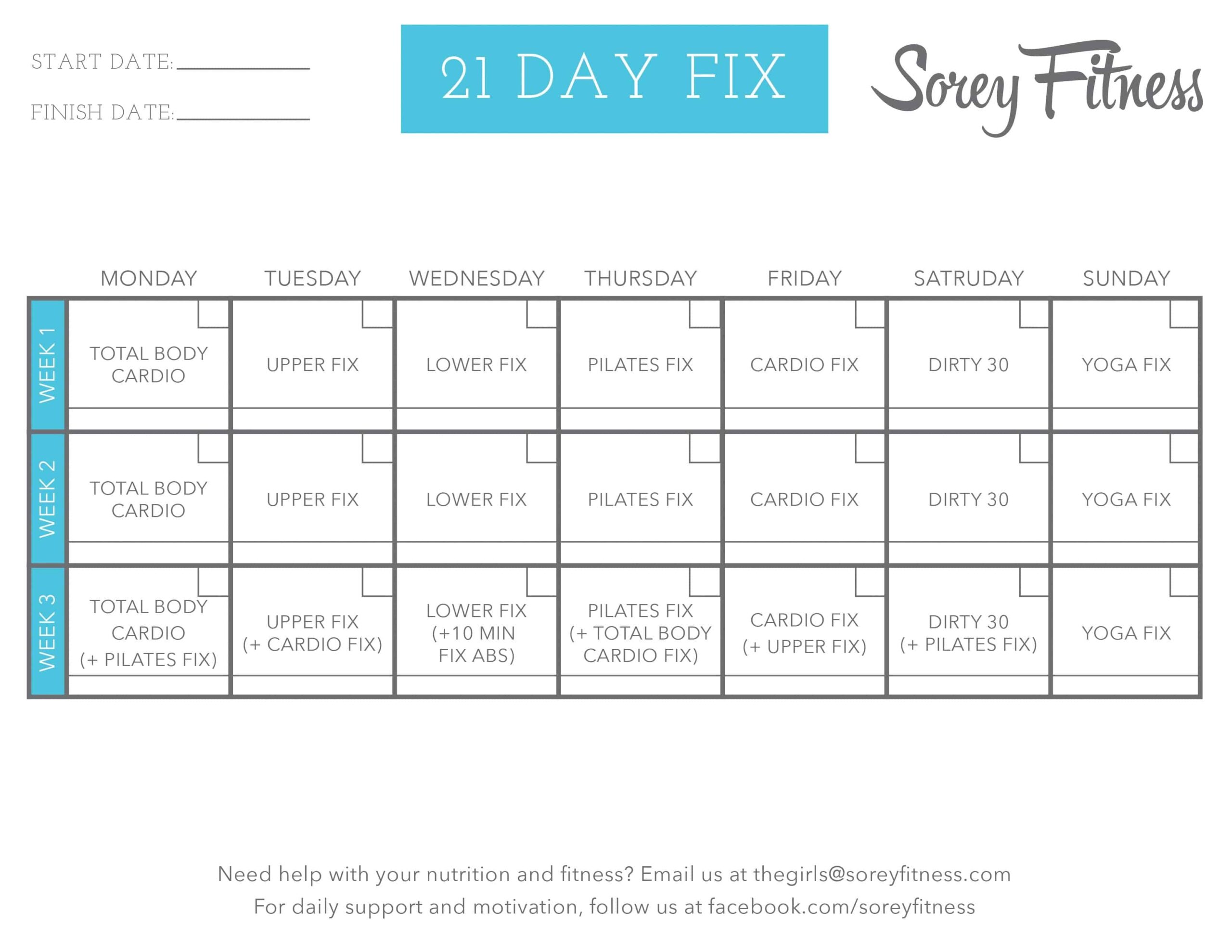Printable 21 Day Fix Calendar Printable Templates