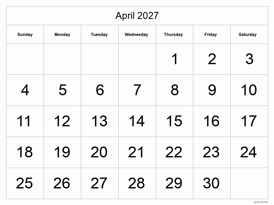 Printable April 2027 Calendar Free Printable Calendars Printable April 2027 Calendar Free Printable Calendars
