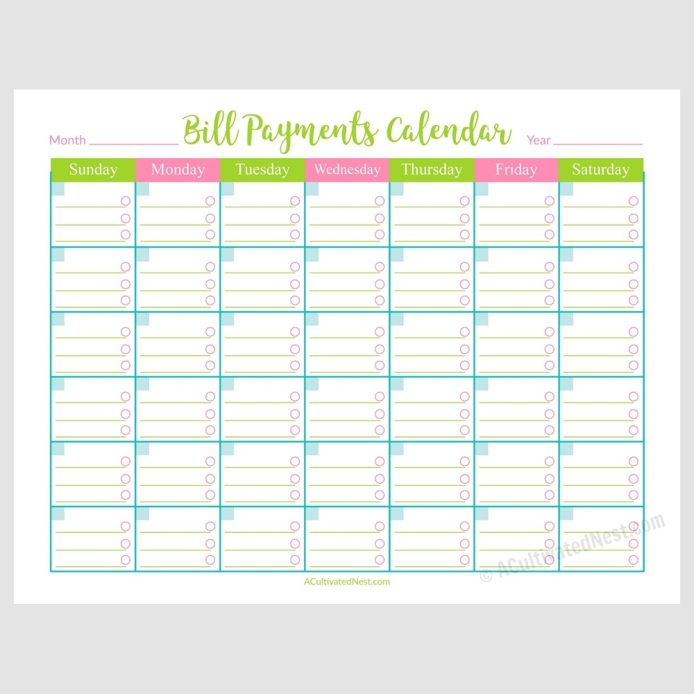 Printable Bill Calendar 2024 Printable Bill Calendar 2024